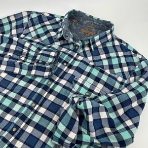 JACHS Girlfriend Women's Teal Blue Flannel LS Pearl Snap Plaid Cowboy - Size XL